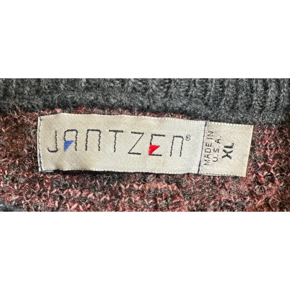 Vintage Jantzen Men's‎ Argyle Sweater Pullover Charcoal Red Size XL